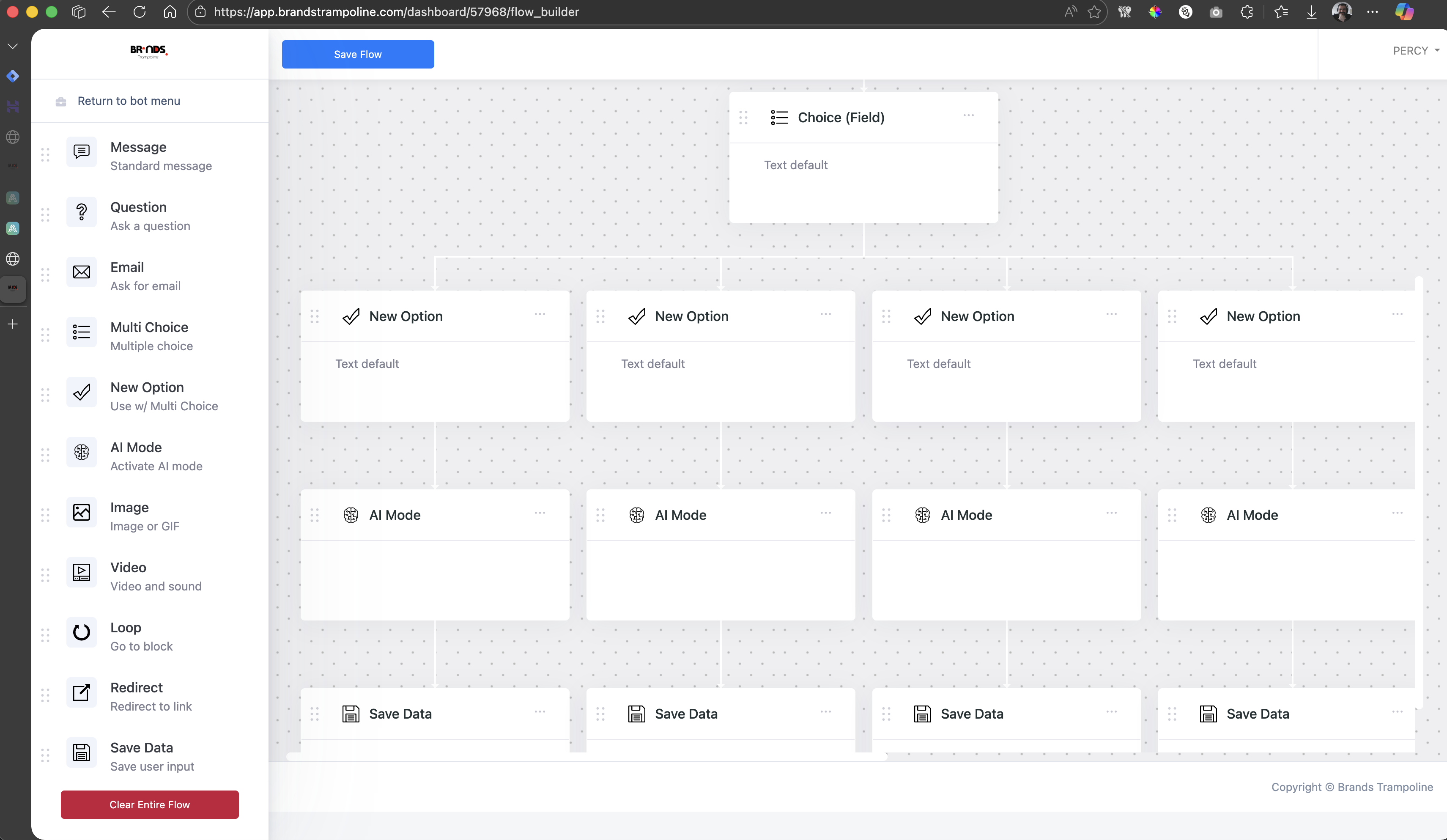 Brandstrampoline Flow Builder Interface